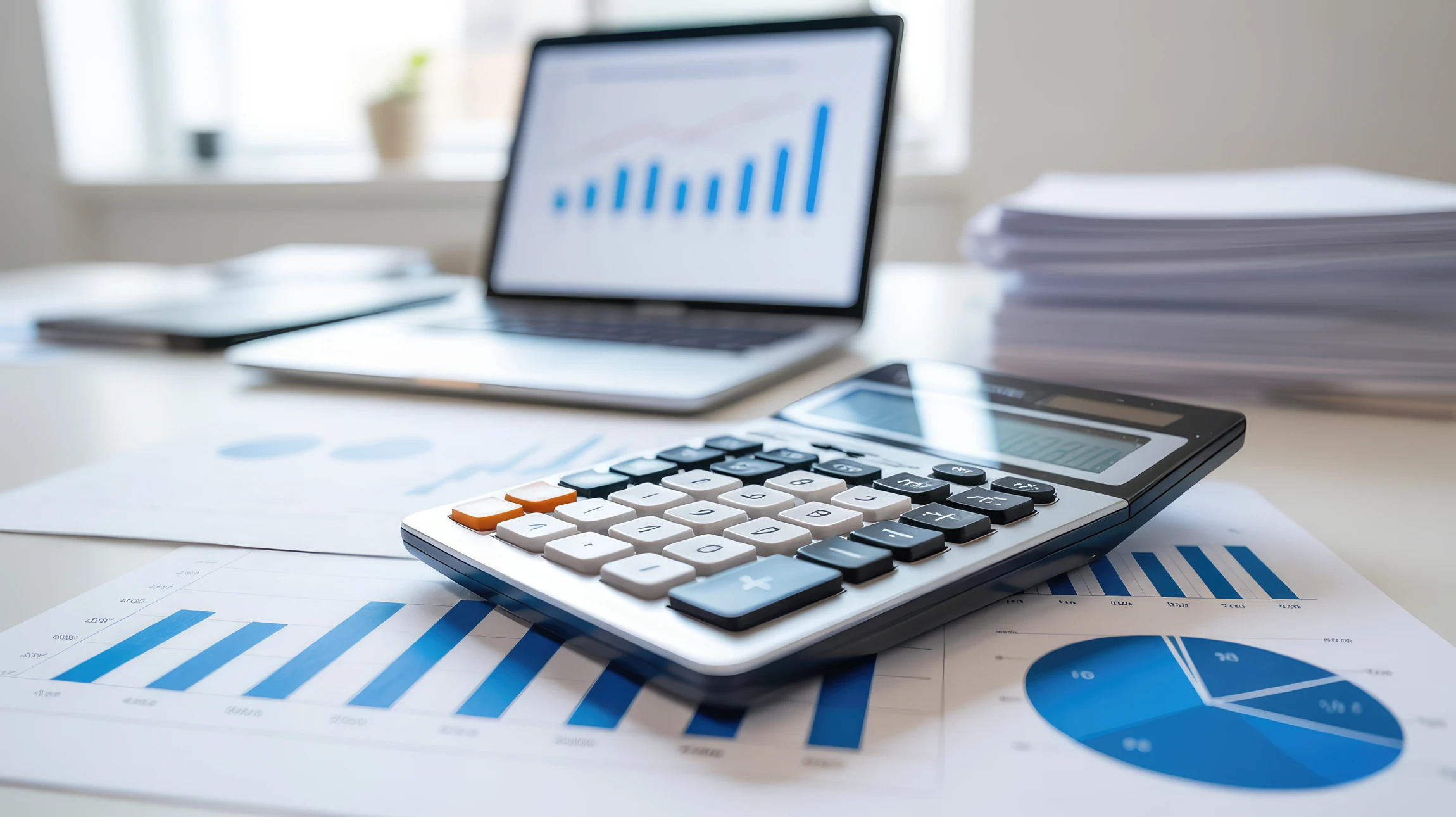 R&eacute;union d'affaires dans bureau lumineux avec deux professionnels analysant des rapports financiers
